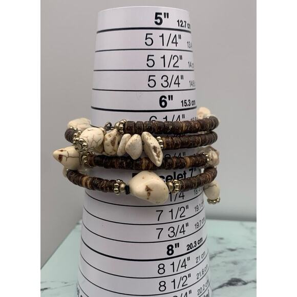 Layered Memory Wire Bohemian Wood And Stone Stacked Layered Bracelet - Picture 3 of 4